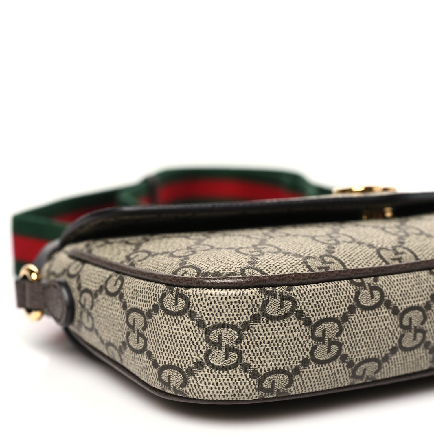 GG Supreme Monogram Textured Dollar Calfskin Web Mini Ophidia Envelope Shoulder Bag Beige Ebony