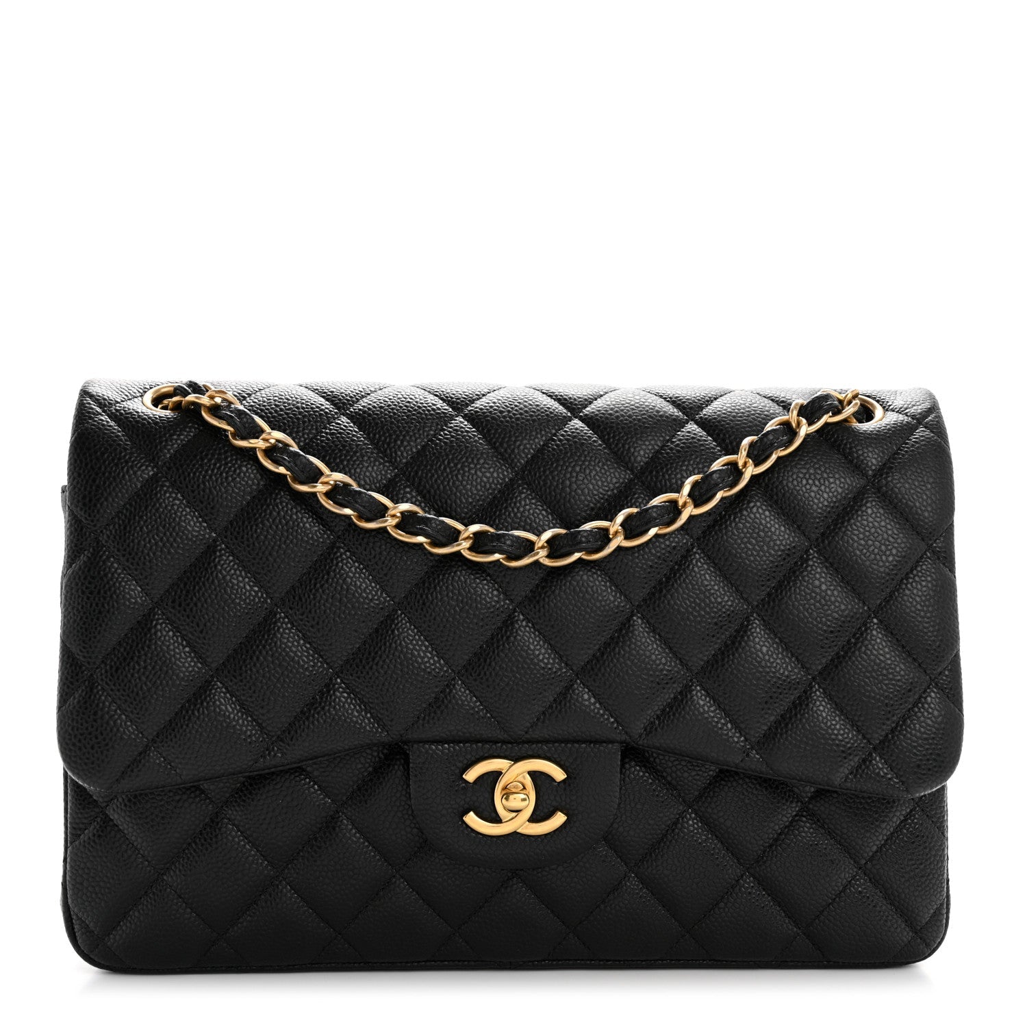 Caviar Quilted Jumbo Double Flap Black