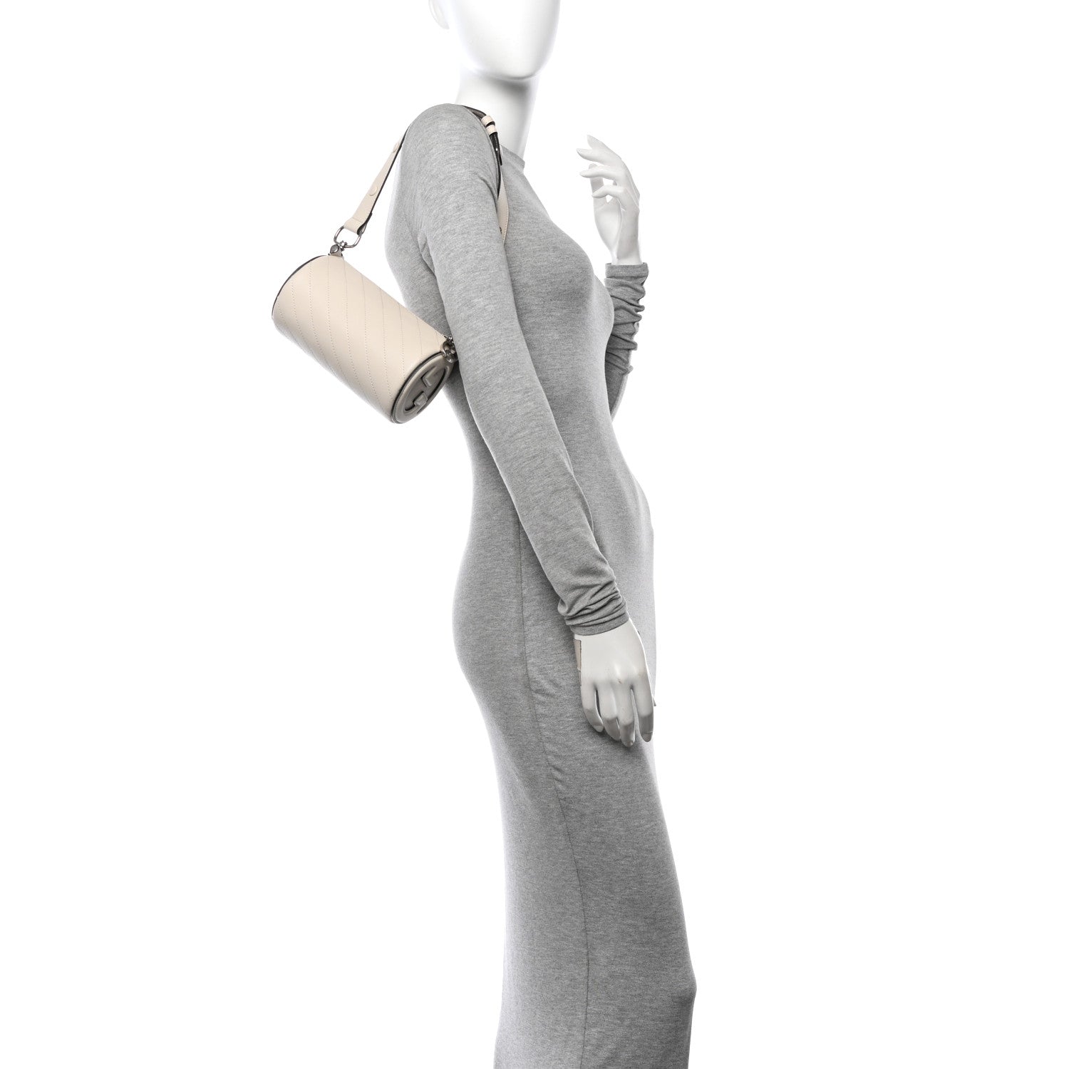 Sakai Be Green Calfskin Diagonal Stitched Mini Blondie Barrel Shoulder Bag Mystic White