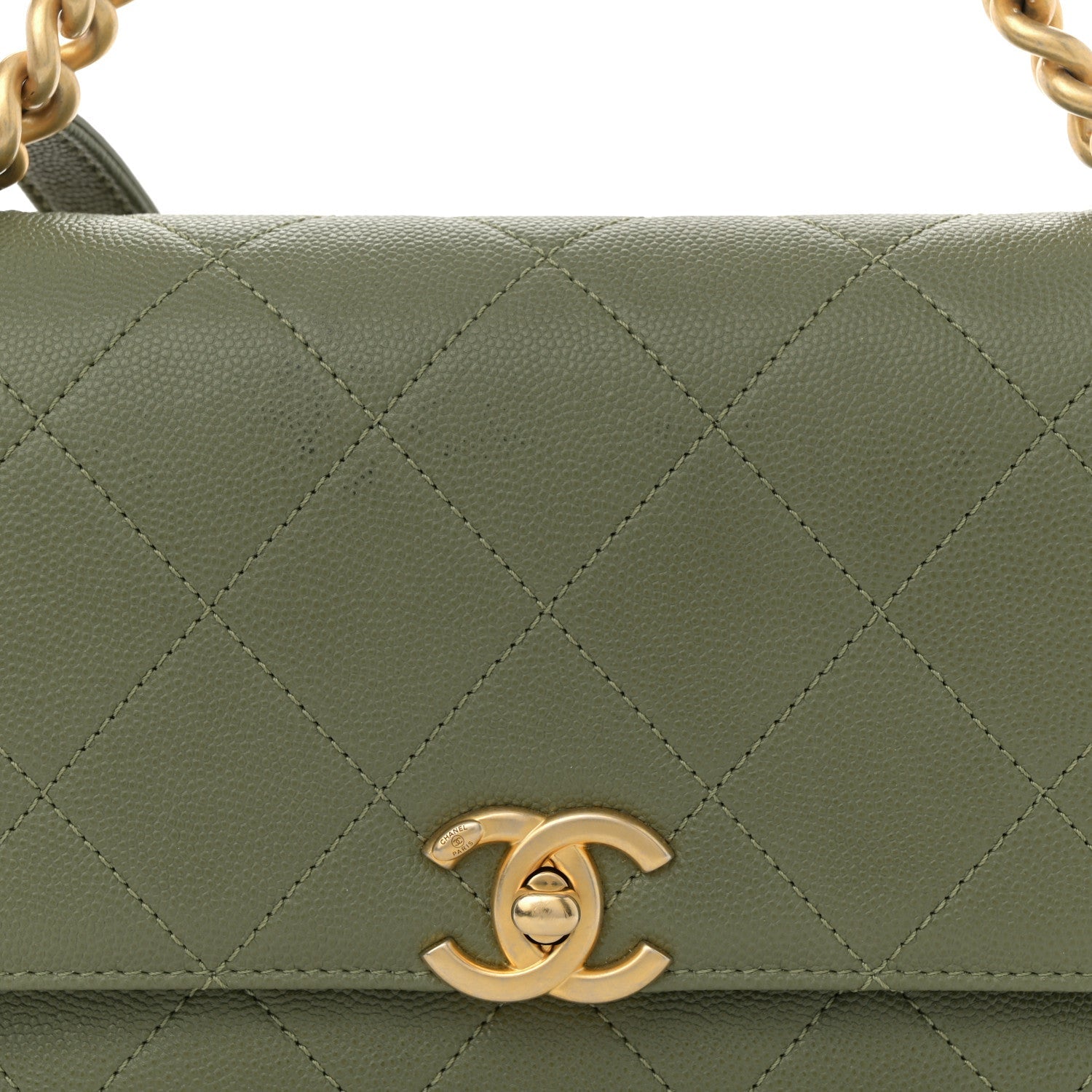 Caviar Quilted Mini Bracelet On Chain Flap Green