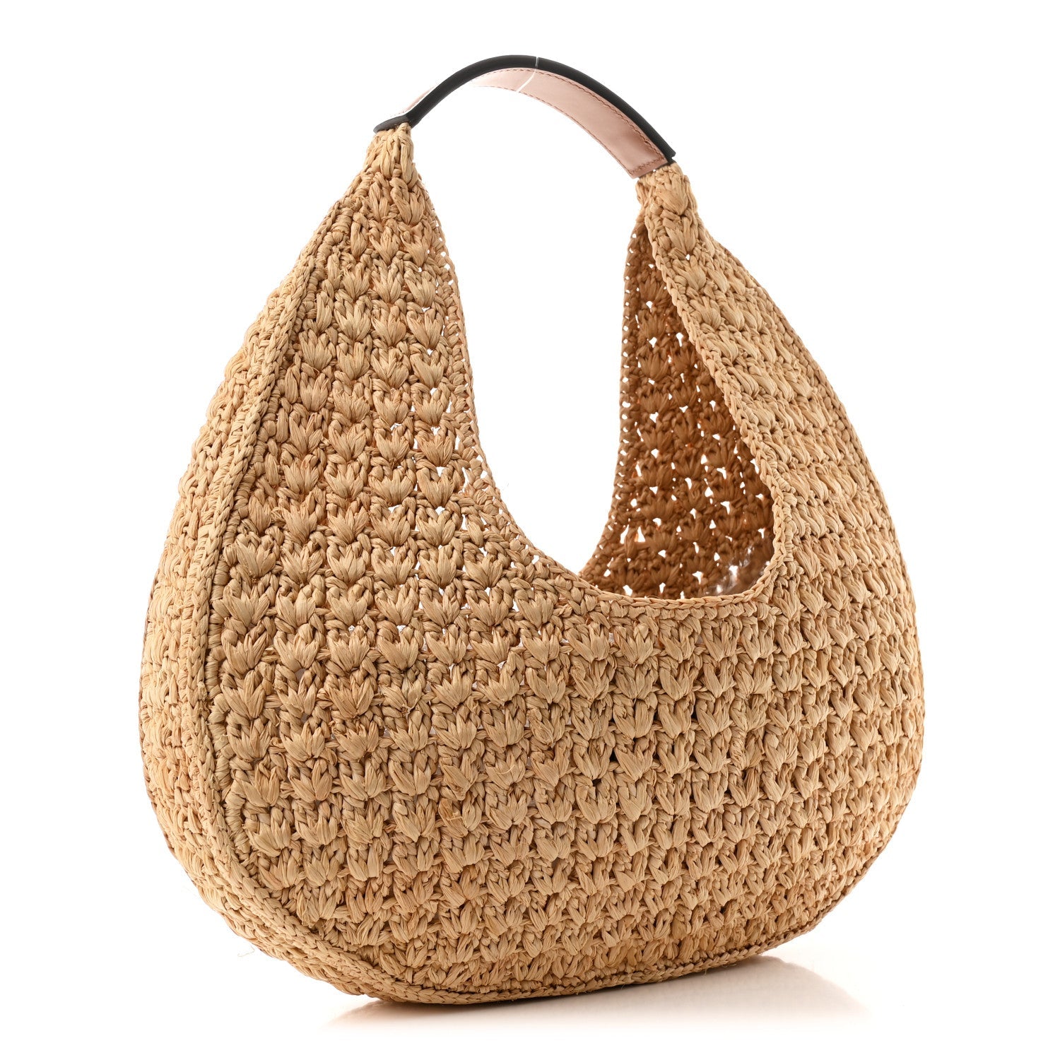 Raffia Calfskin Triomphe Panier Hobo Bag Natural Tan