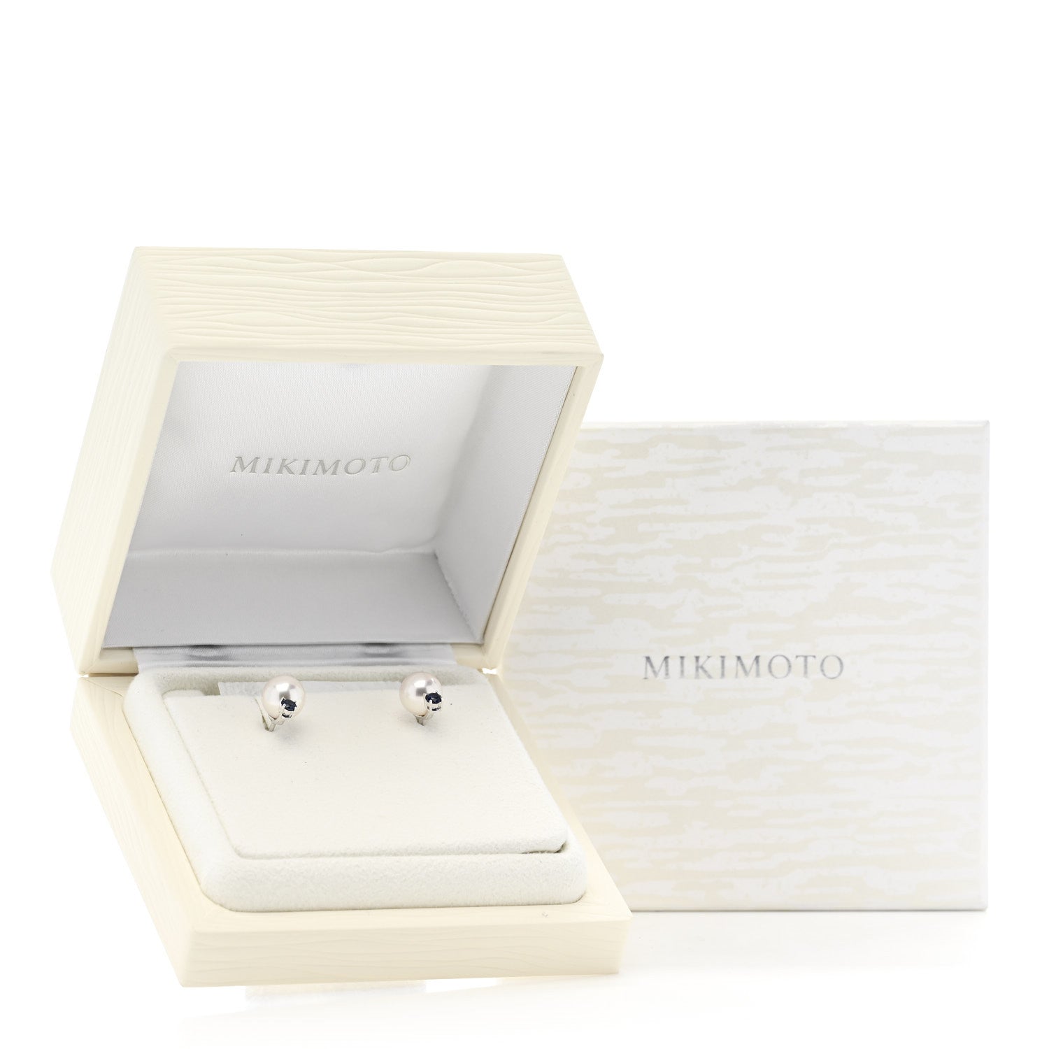 18K White Gold Blue Sapphire Akoya Cultured Pearl 8-8.5mm Stud Earrings