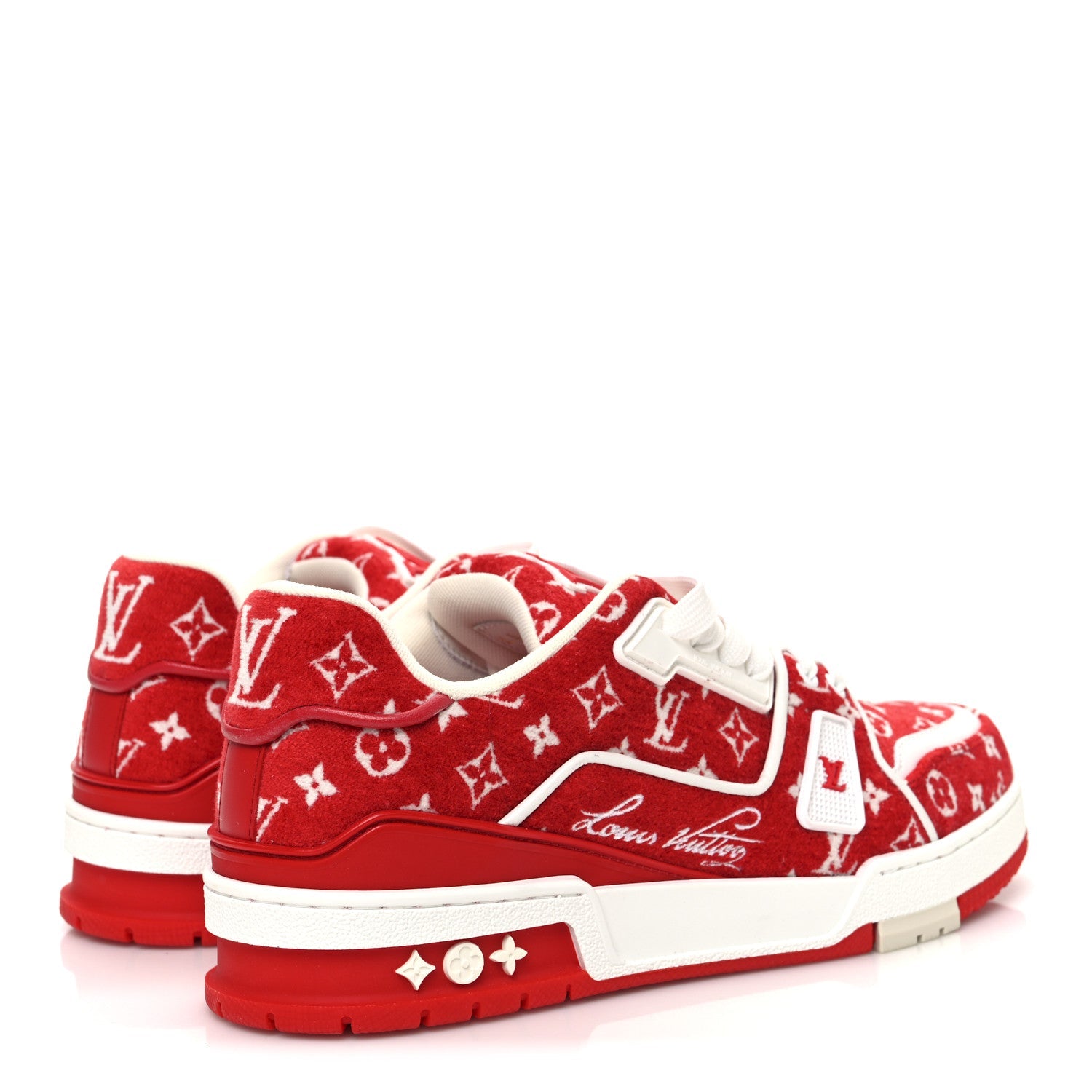 Jacquard Velvet Monogram Mens LV Trainer Sneakers 6.5 Red