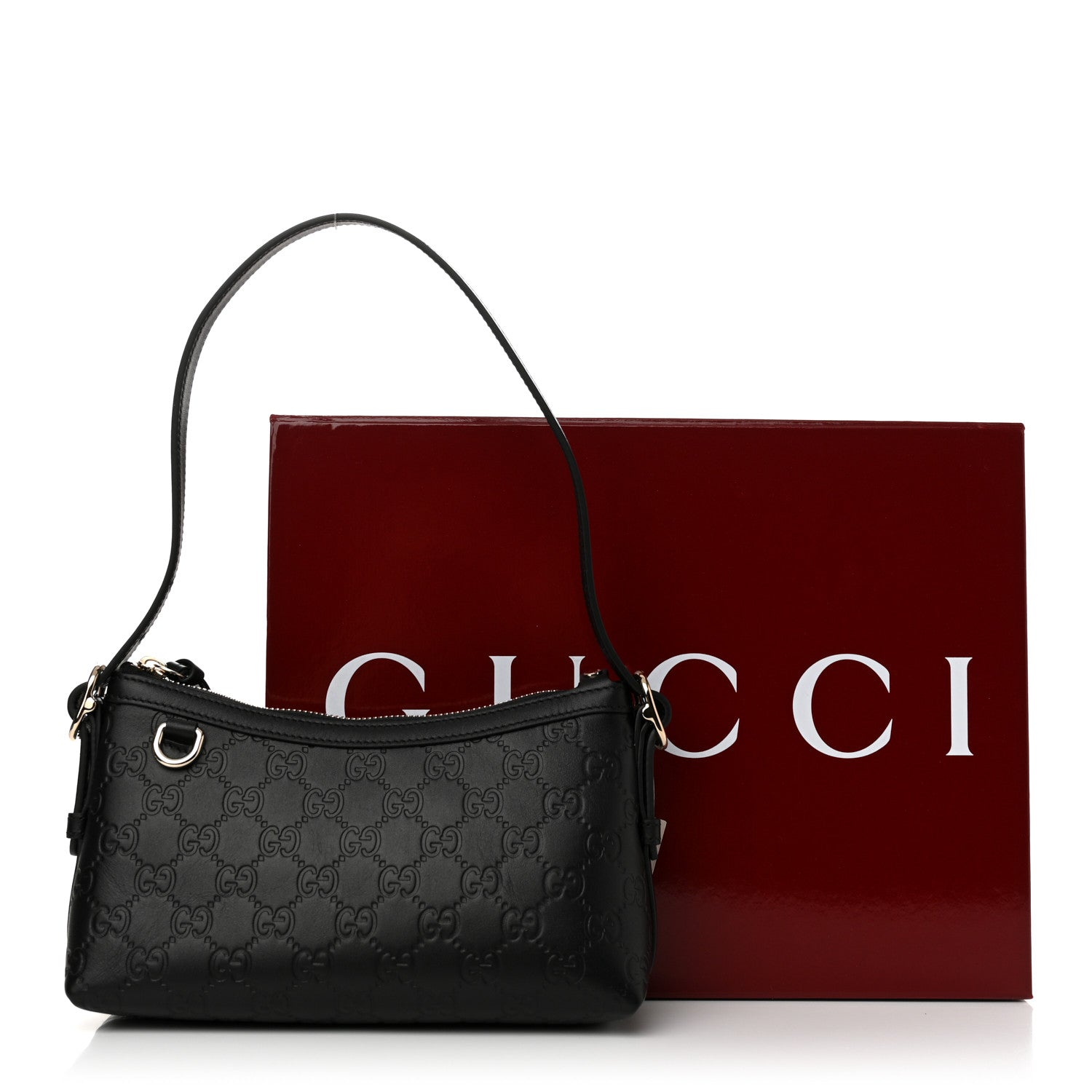 Calfskin GG Emblem Embossed Small Shoulder Bag Black