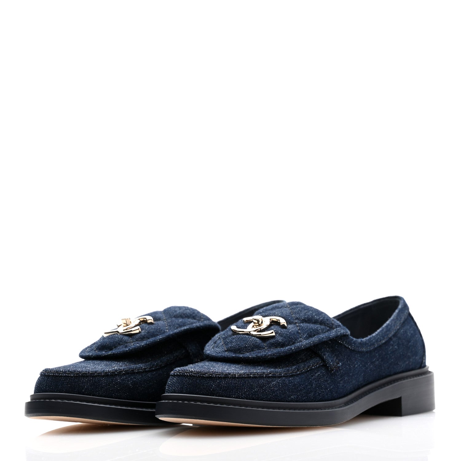 Denim CC Turnlock Loafers 36.5 Dark Blue