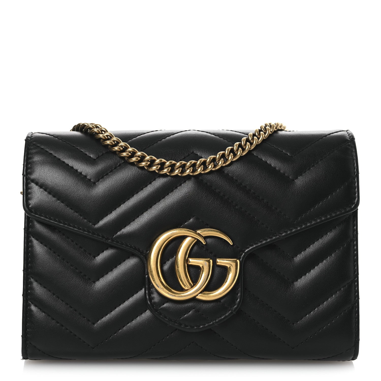 Calfskin Matelasse GG Marmont Chain Wallet Black
