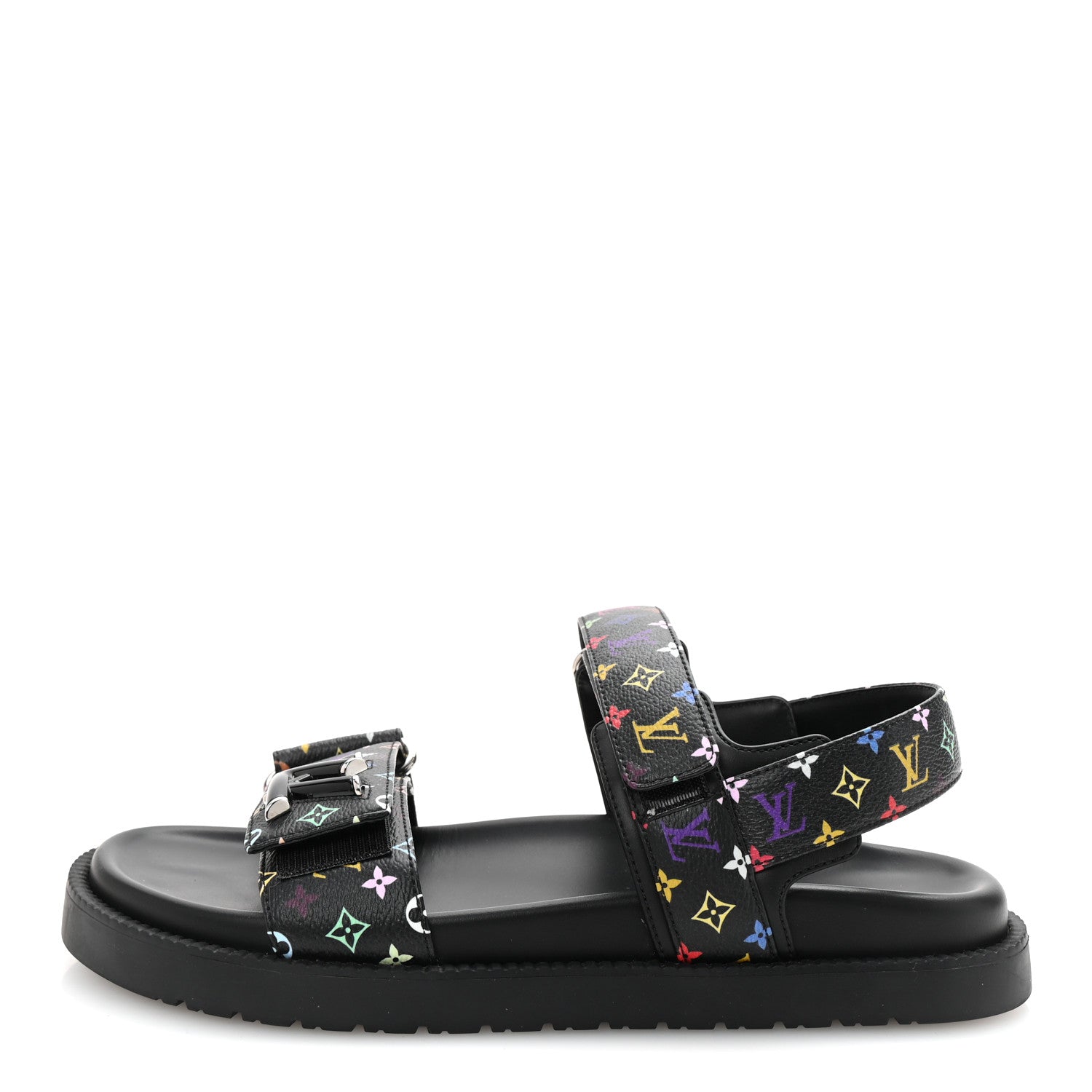 LV X TM Monogram Multicolor Sunset Flat Sandals 37.5 Black