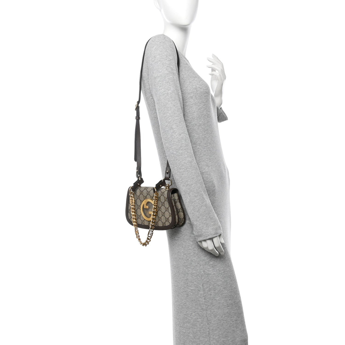 GG Supreme Monogram Textured Dollar Calfskin Mini Blondie Chain Shoulder Flap Bag Beige Ebony New Acero