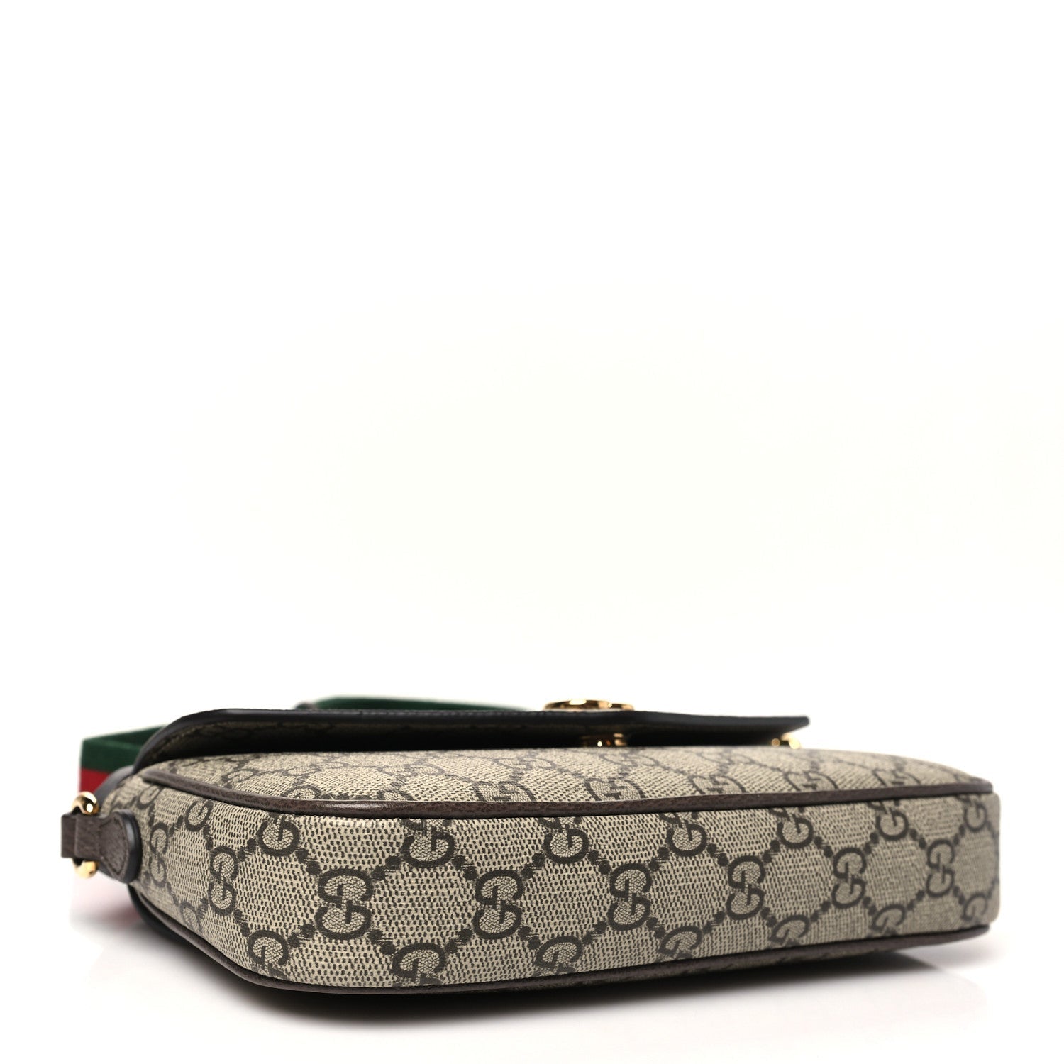 GG Supreme Monogram Textured Dollar Calfskin Web Mini Ophidia Envelope Shoulder Bag Beige Ebony