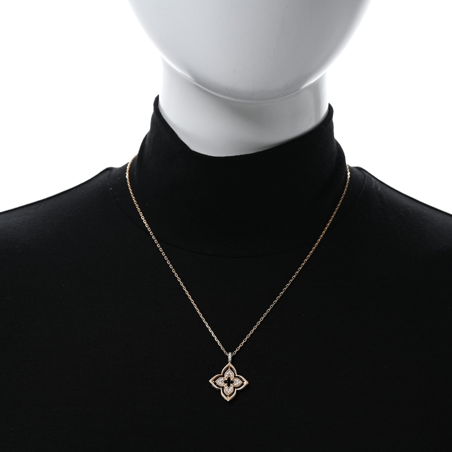 18K Rose Gold Diamond Mother of Pearl Small Venetian Princess Pirouette Pave Pendant Necklace