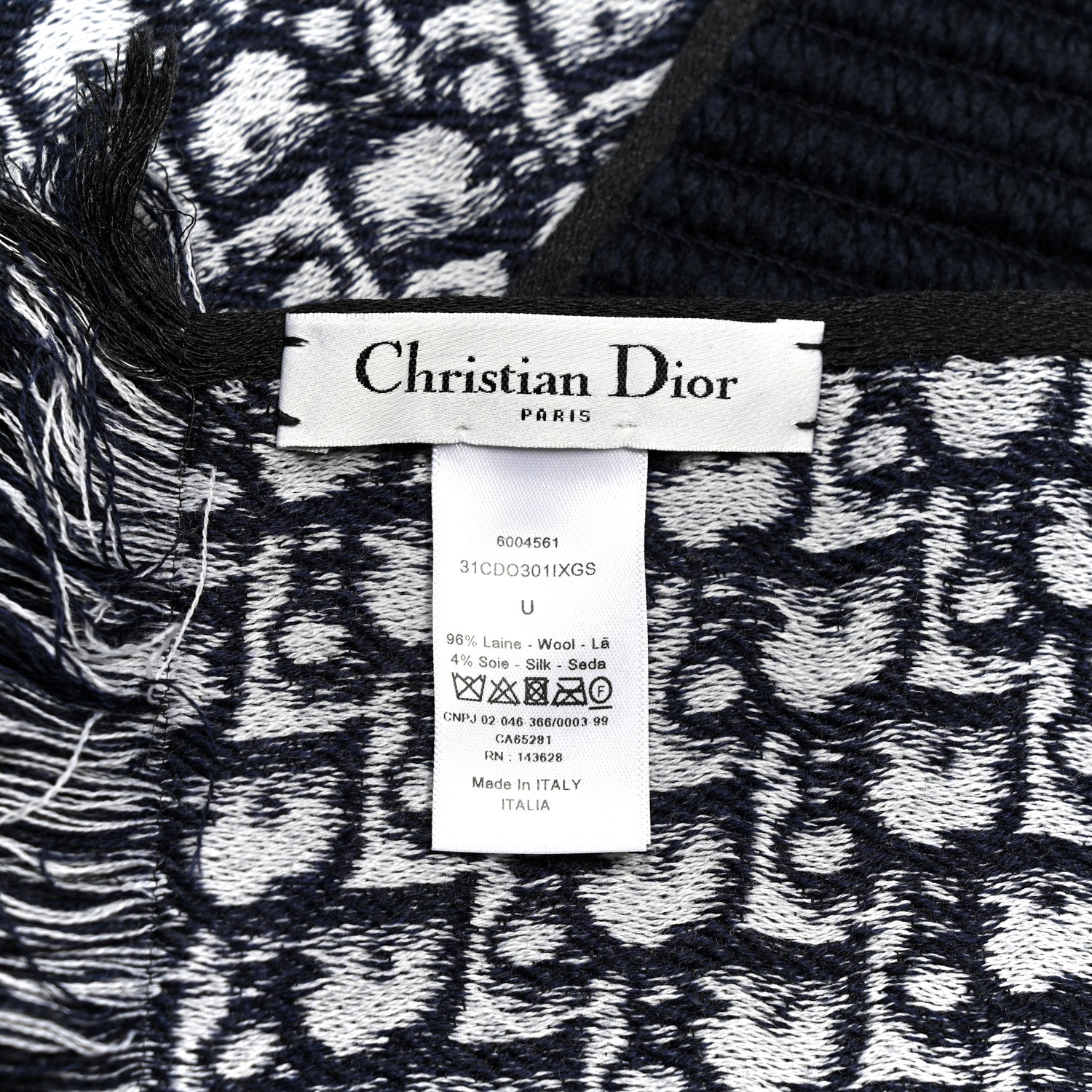 Wool Silk Oblique University Reversible Scarf Navy Blue