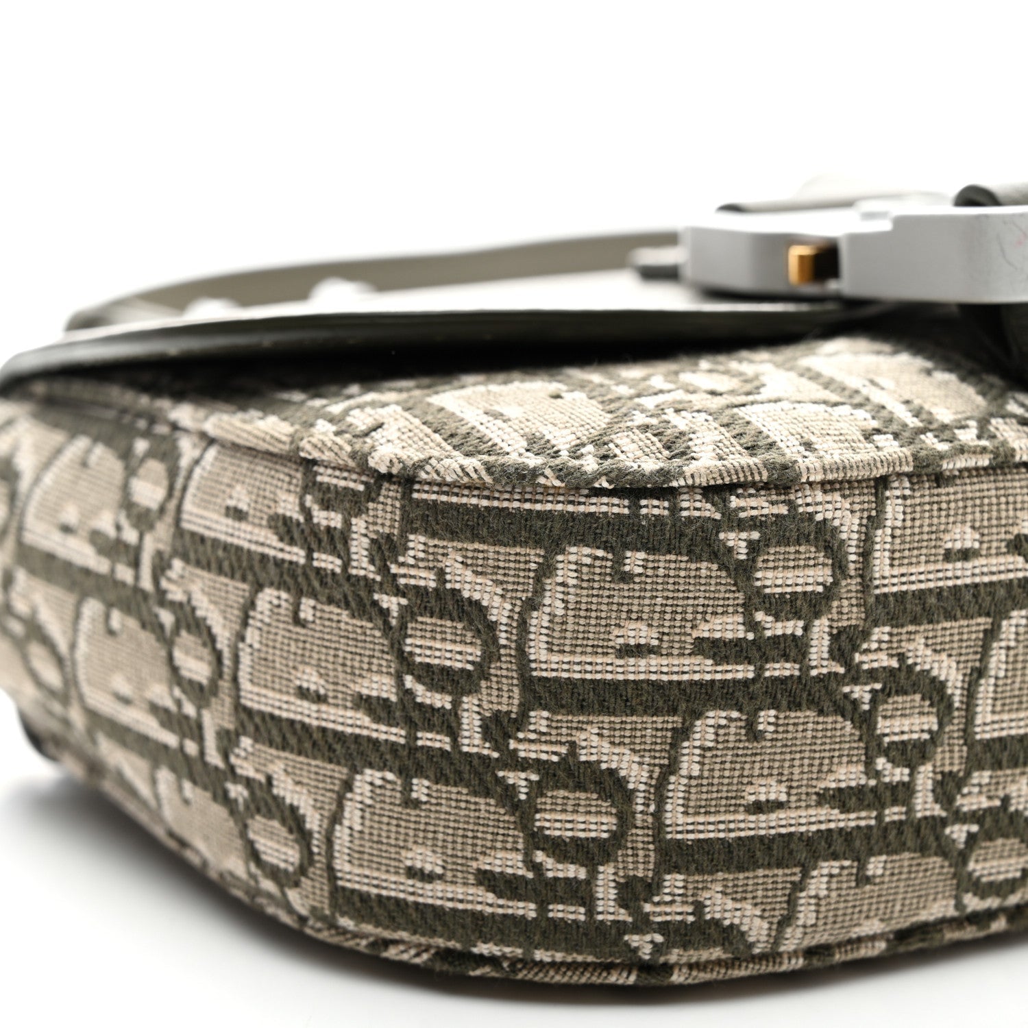 Oblique Jacquard Grained Calfskin Mini Saddle Messenger Bag With Flap Green