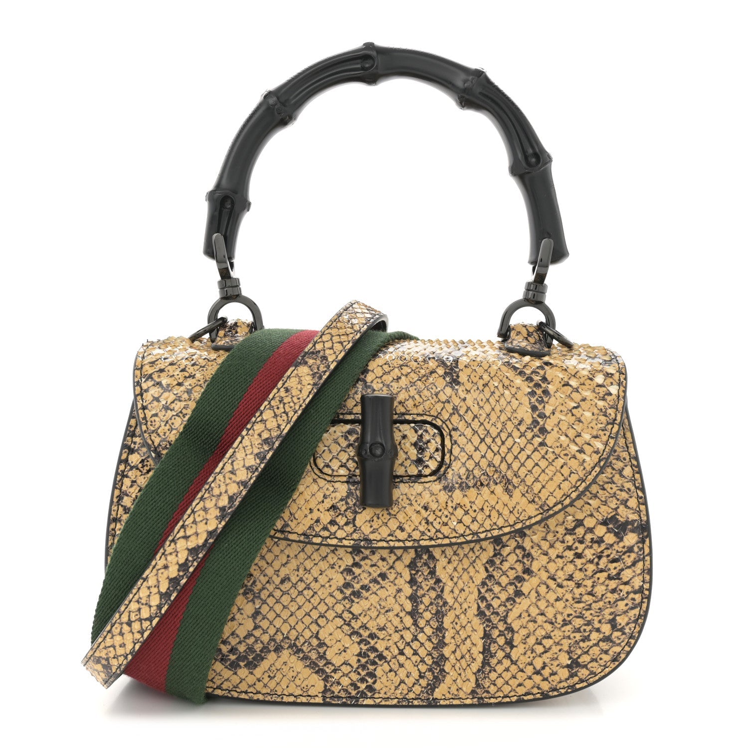 Snakeskin Small Bamboo 1947 Top Handle Bag Natural Black