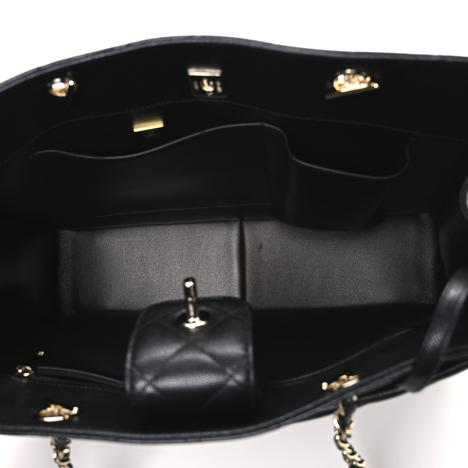 Caviar Quilted Large CC Shopping Tote Black