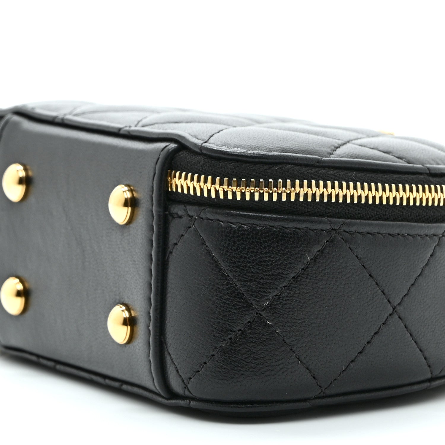 Lambskin Quilted Mini Chic Riviera Top Handle Vanity Case Black