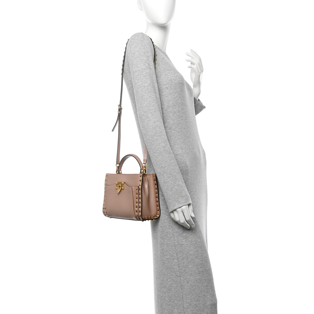 Vitello Small Rockstud Alcove Top-Handle Bag Rose Cannelle