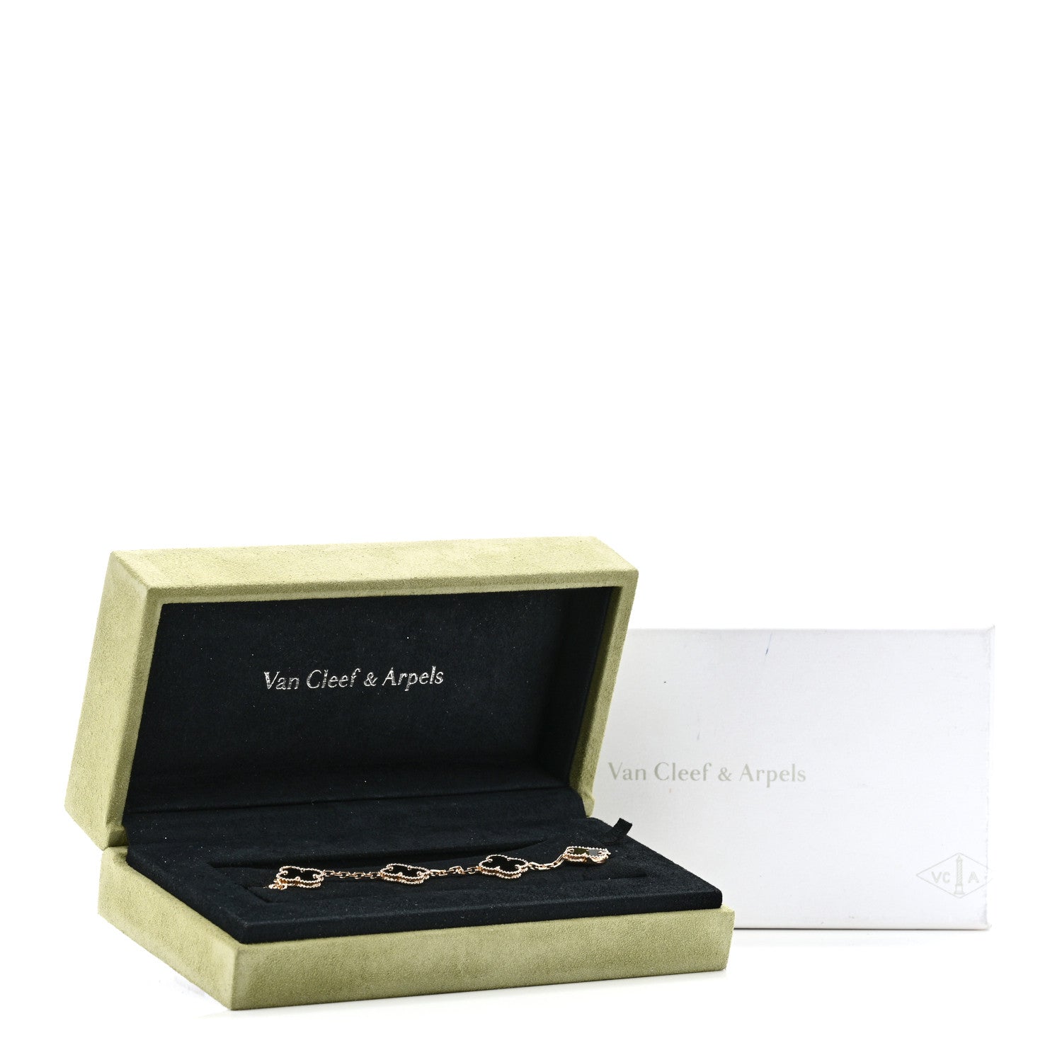 18K Yellow Gold Black Onyx 5 Motifs Vintage Alhambra Bracelet