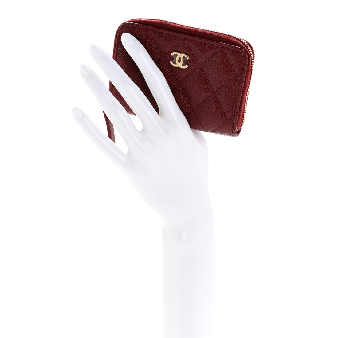 Caviar Quilted Zip Around Coin Purse Burgundy