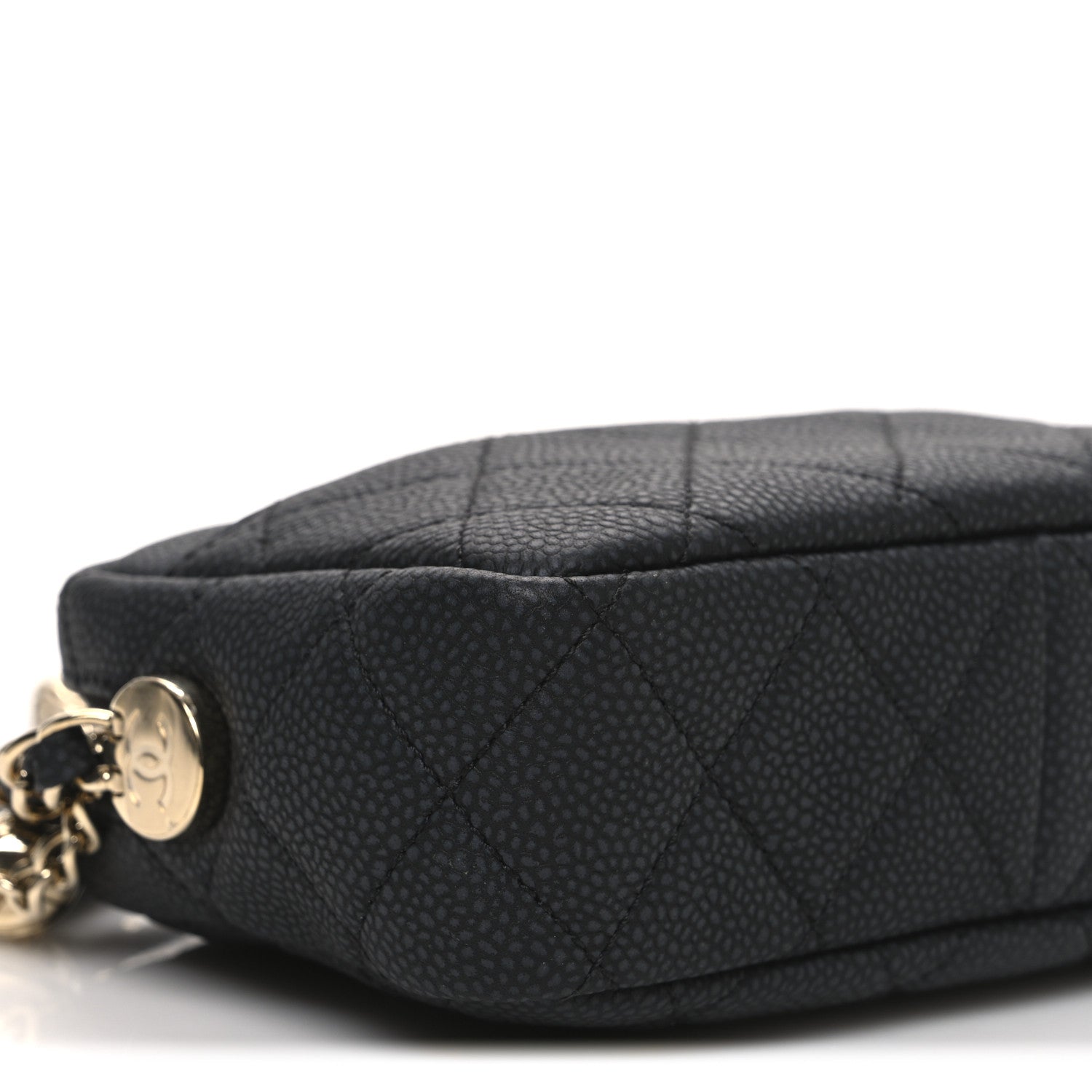 Iridescent Caviar Quilted Mini Coco Tassel Camera Case Black