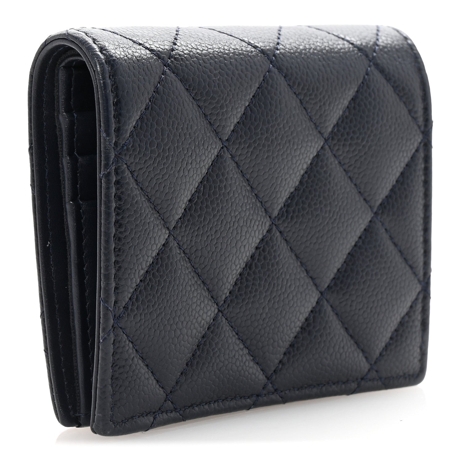 Caviar Quilted Multi Chain CC Compact Bifold Wallet Navy