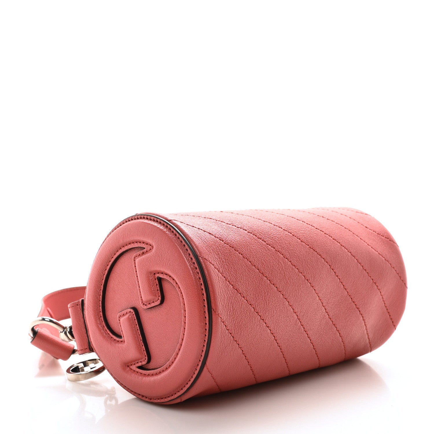 Sakai Be Green Calfskin Diagonal Stitched Mini Blondie Barrel Shoulder Bag Pink
