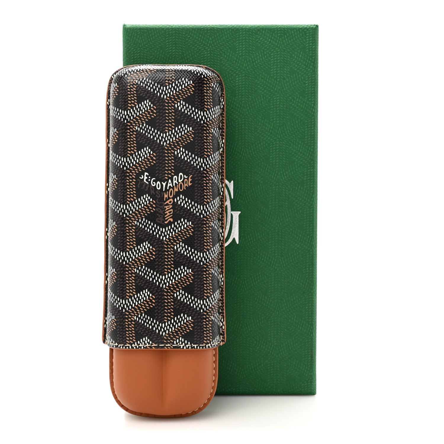 Goyardine Churchill 2 Cigar Case Black Gold