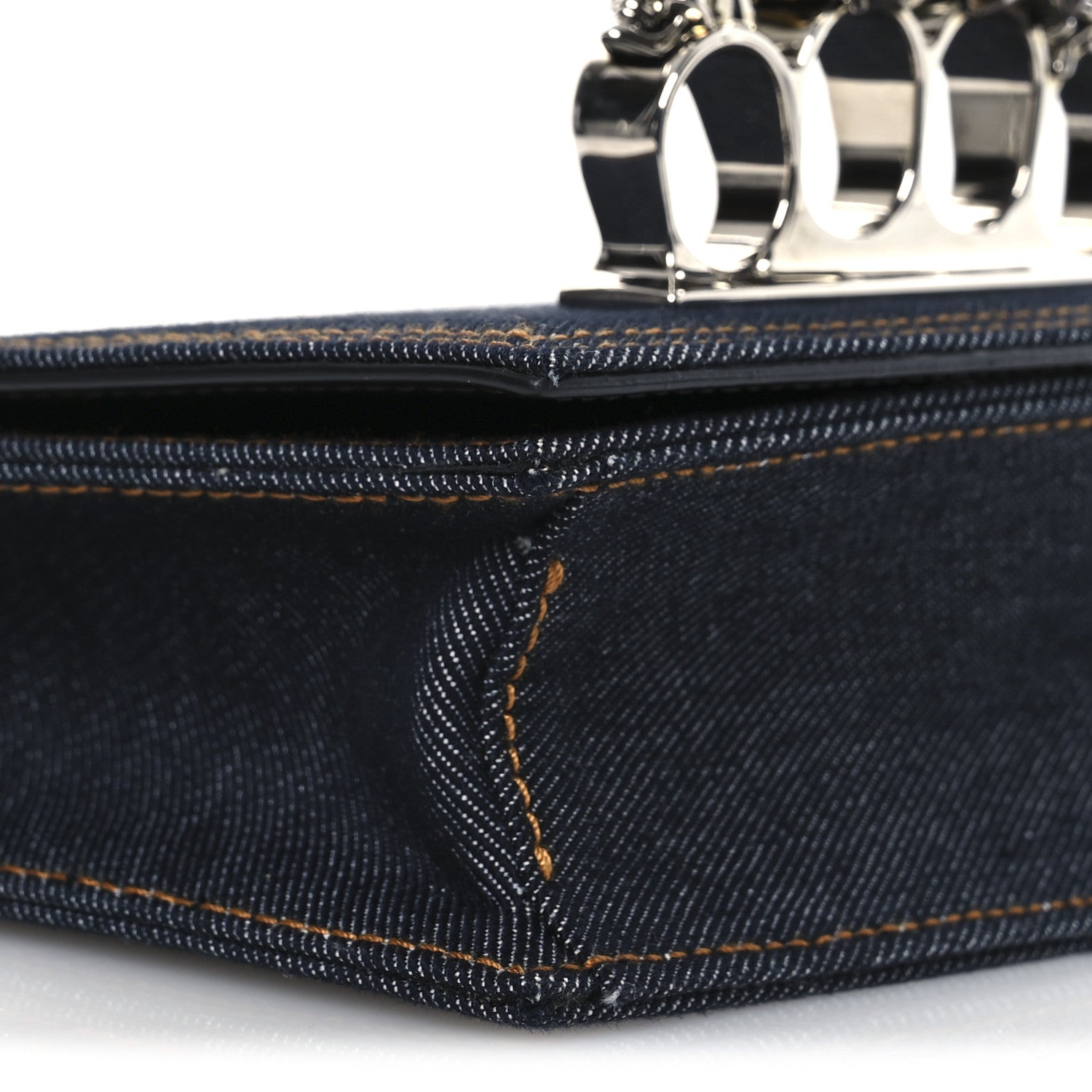 Denim Studded Jeweled Mini The Biker Knuckle Satchel Blue