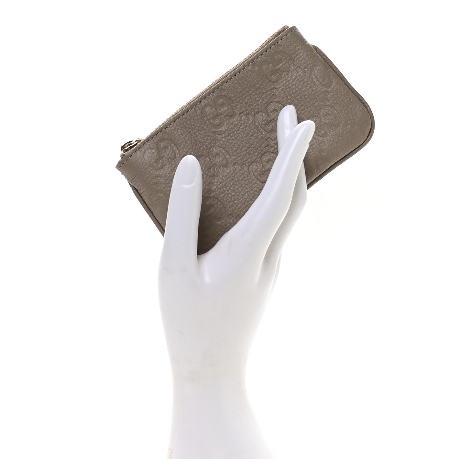 Guccissima GG Emblem Zip Key Case Taupe