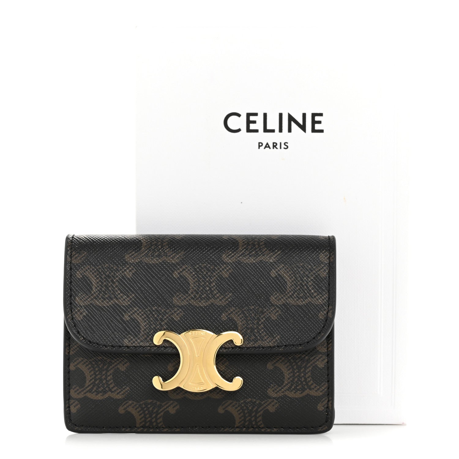 Triomphe Canvas Calfskin Flap Card Holder Tan