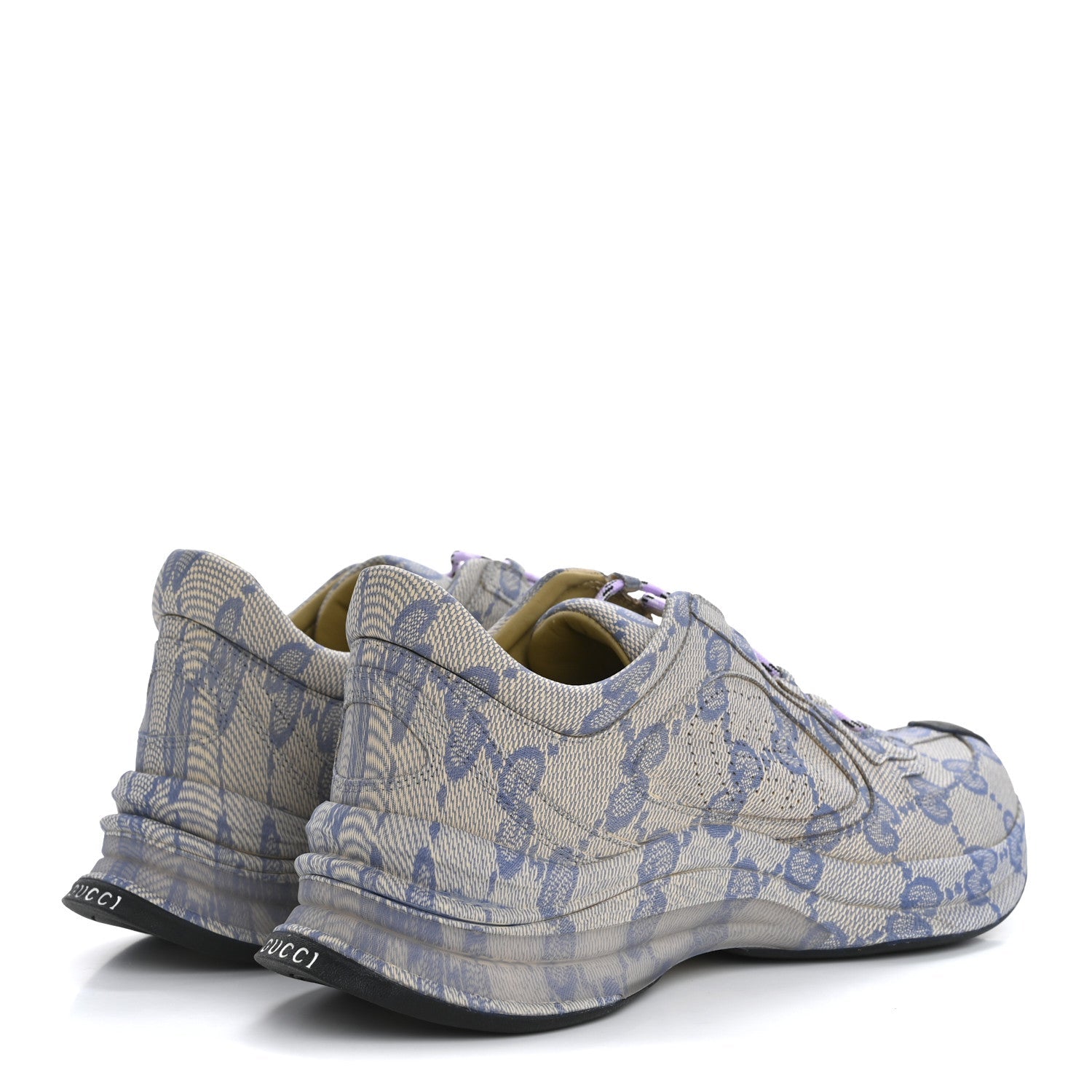 Ultralight Plume Calfskin Monogram Printed Mens Gucci Run Sneakers 9.5 Beige Blue