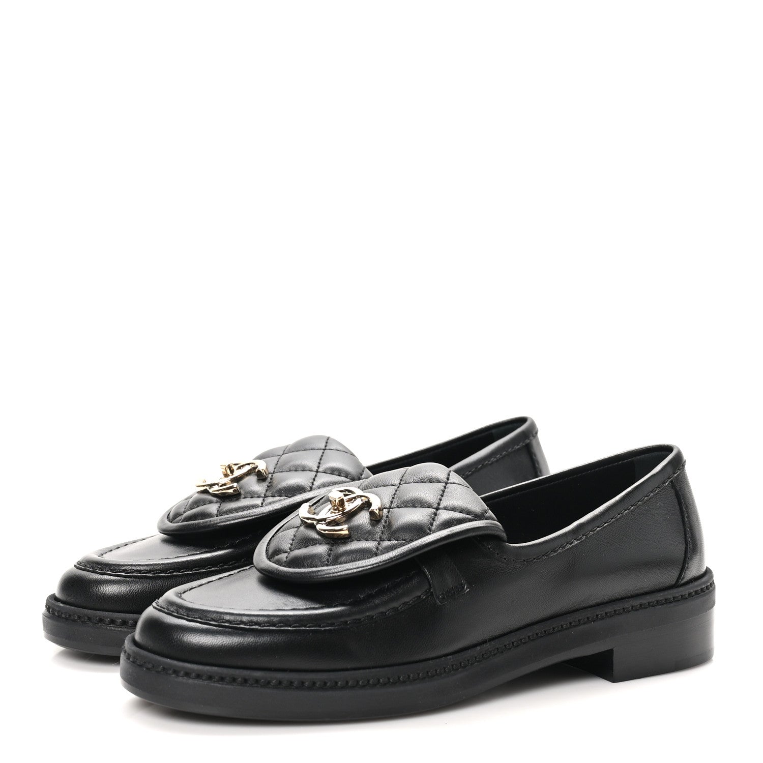 Lambskin Quilted CC Turnlock Loafers 35.5 Black
