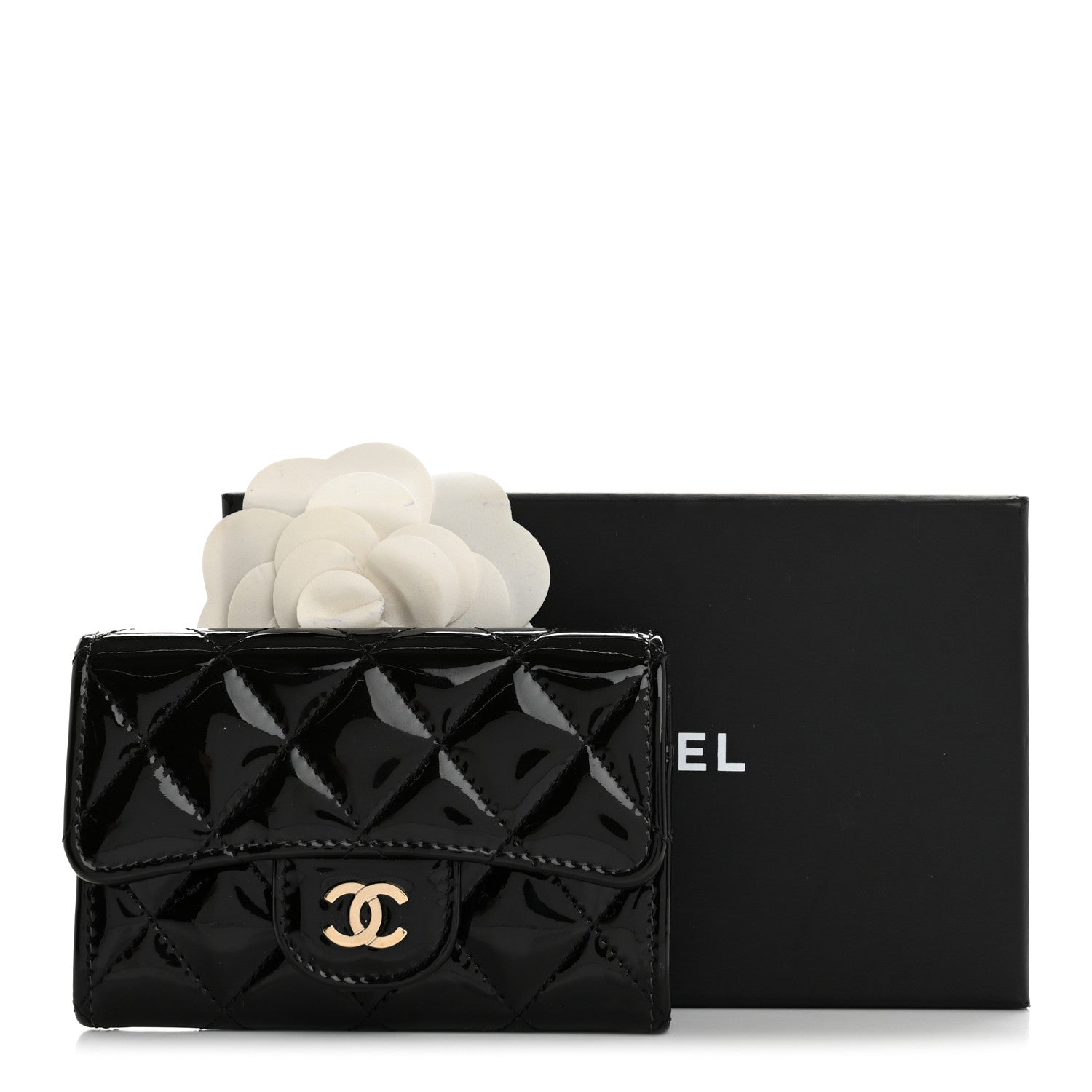 Patent Quilted Flap Card Holder Wallet Black