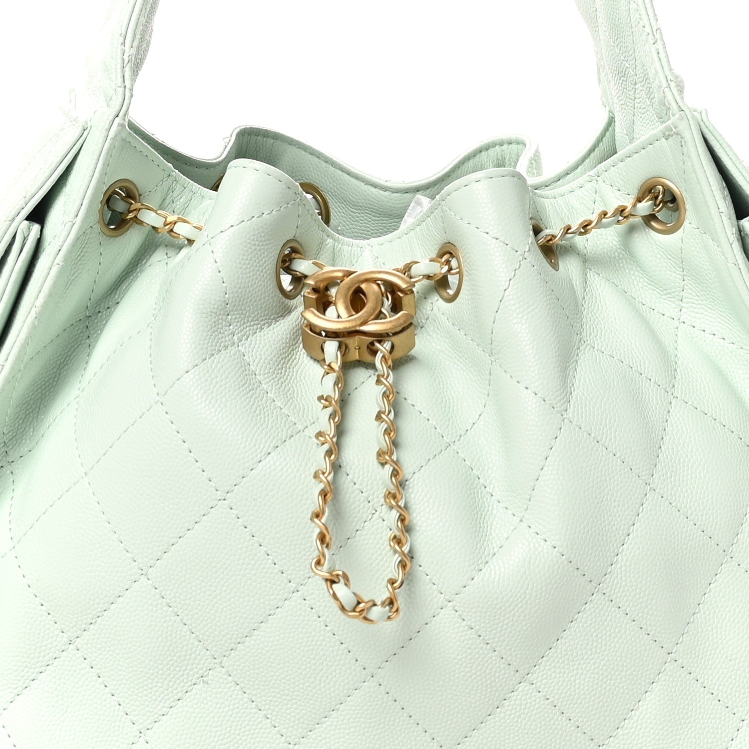 Caviar Quilted Small Chanel 25 Handbag Light Green