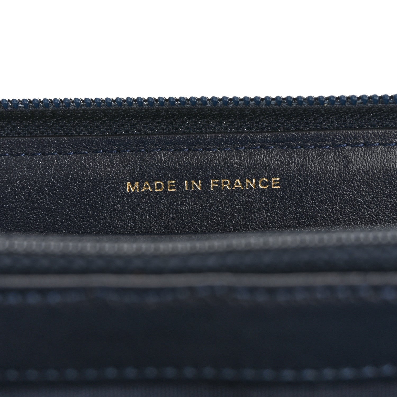 Caviar Chevron Quilted Zip Around Boy Wallet Navy