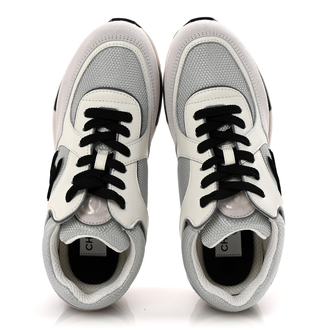 Calfskin Fabric Womens CC Sneakers 37 White Silver Light Grey