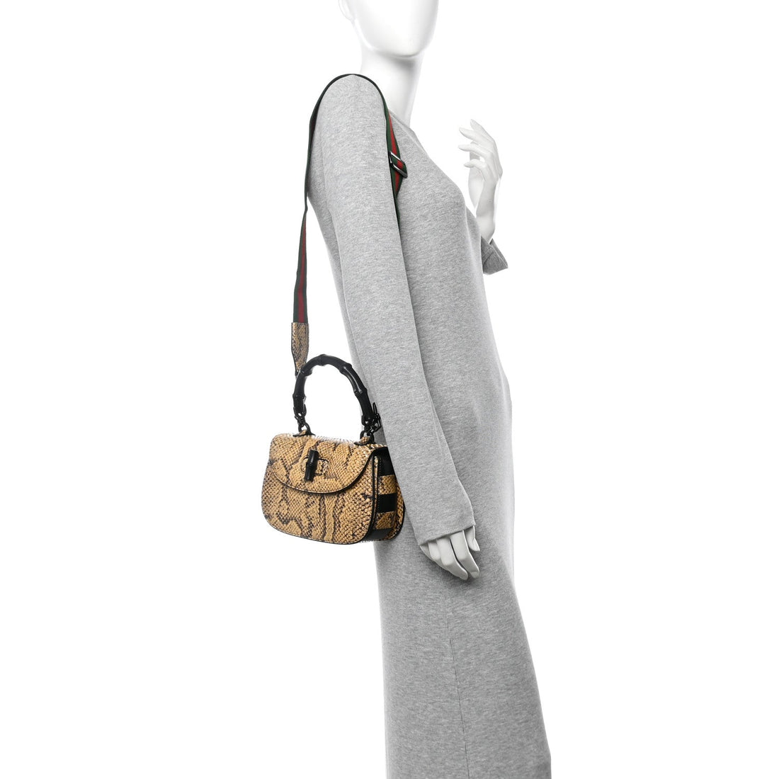 Snakeskin Small Bamboo 1947 Top Handle Bag Natural Black