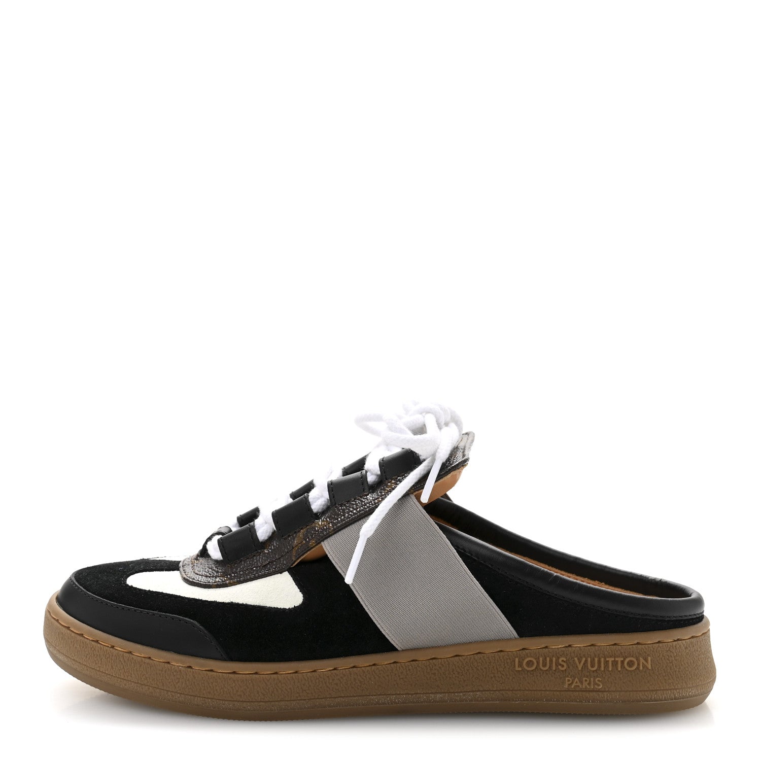 Suede Monogram Lous Open Back Sneaker 37 Black
