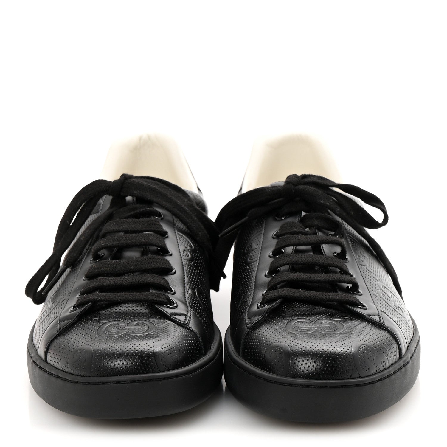 Calfskin GG Tennis Embossed Mens Ace Sneakers 11 Black