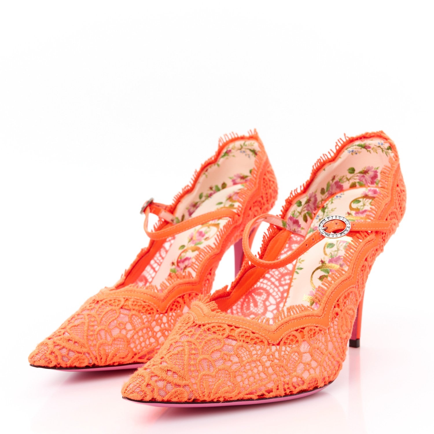 Lace Pizzo Venice Pumps 38.5 Orange Fluo