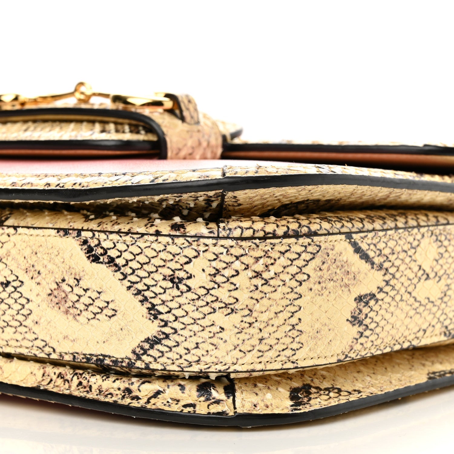 Azalea Calfskin Snakeskin Horsebit 1955 Shoulder Bag Wild Rose Beige