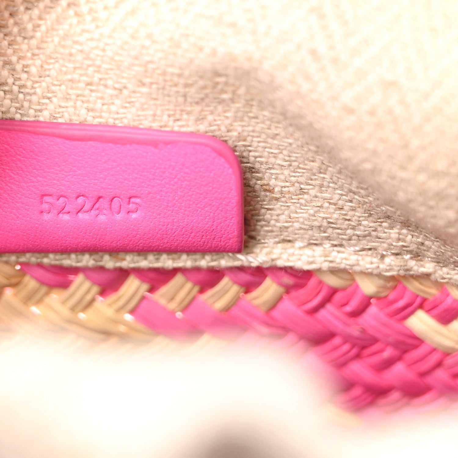 Iraca Palm Calfskin Anagram Square Pocket Bucket Bag Natural Fuchsia