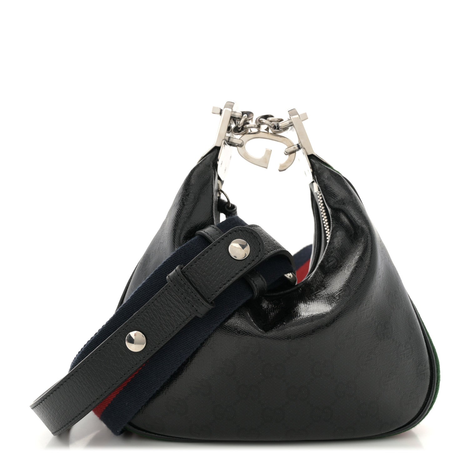 GG Crystal Coated Canvas Monogram Web Small Attache Shoulder Bag Black