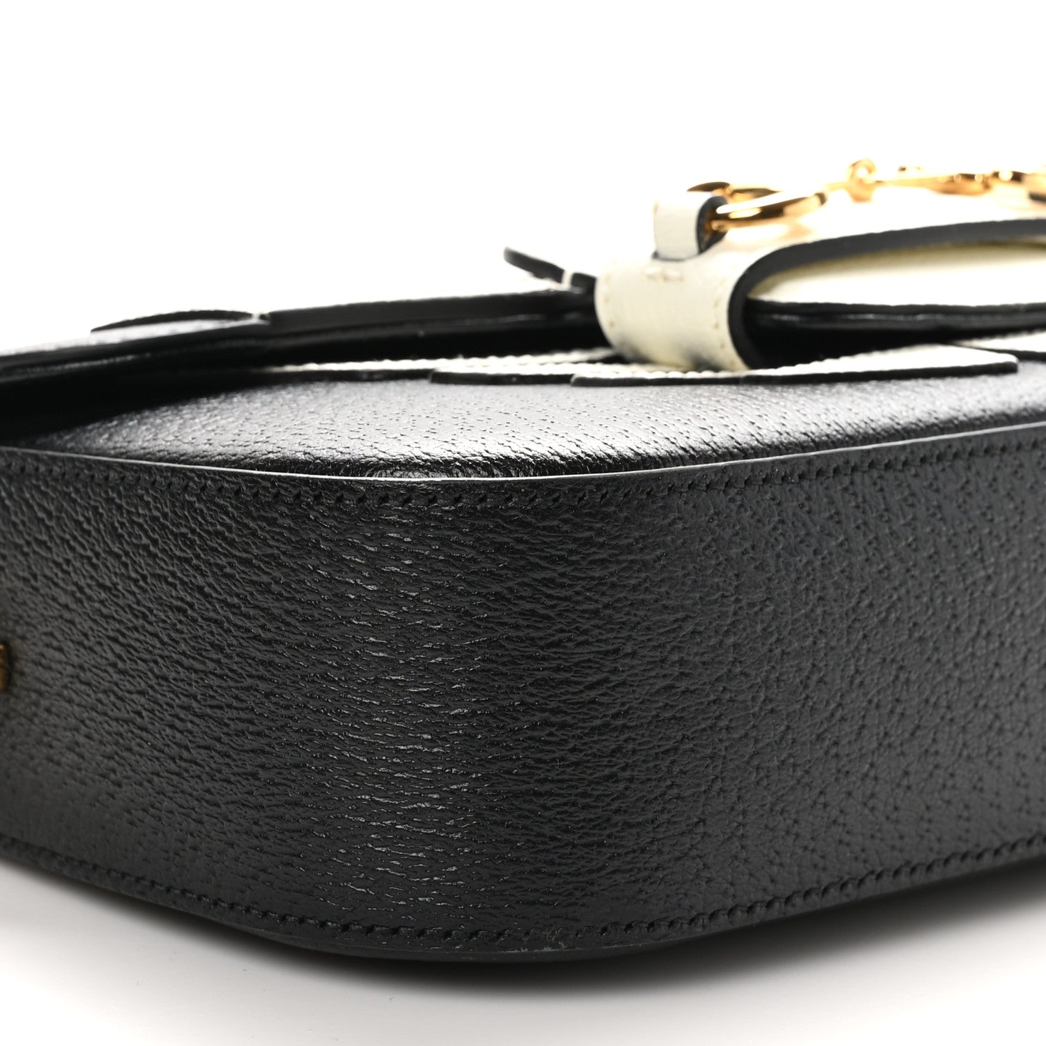 X ADIDAS Textured Dollar Calfskin Web Small Trefoil Horsebit 1955 Shoulder Bag Black Off White