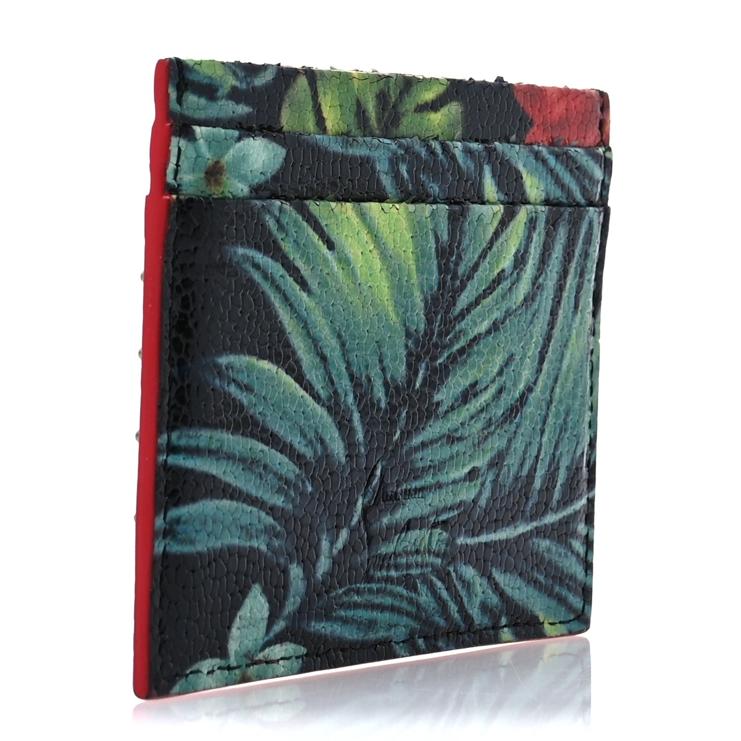 Crackled Calfskin Hawaii Print Paros Spikes Card Holder Black Gunmetal