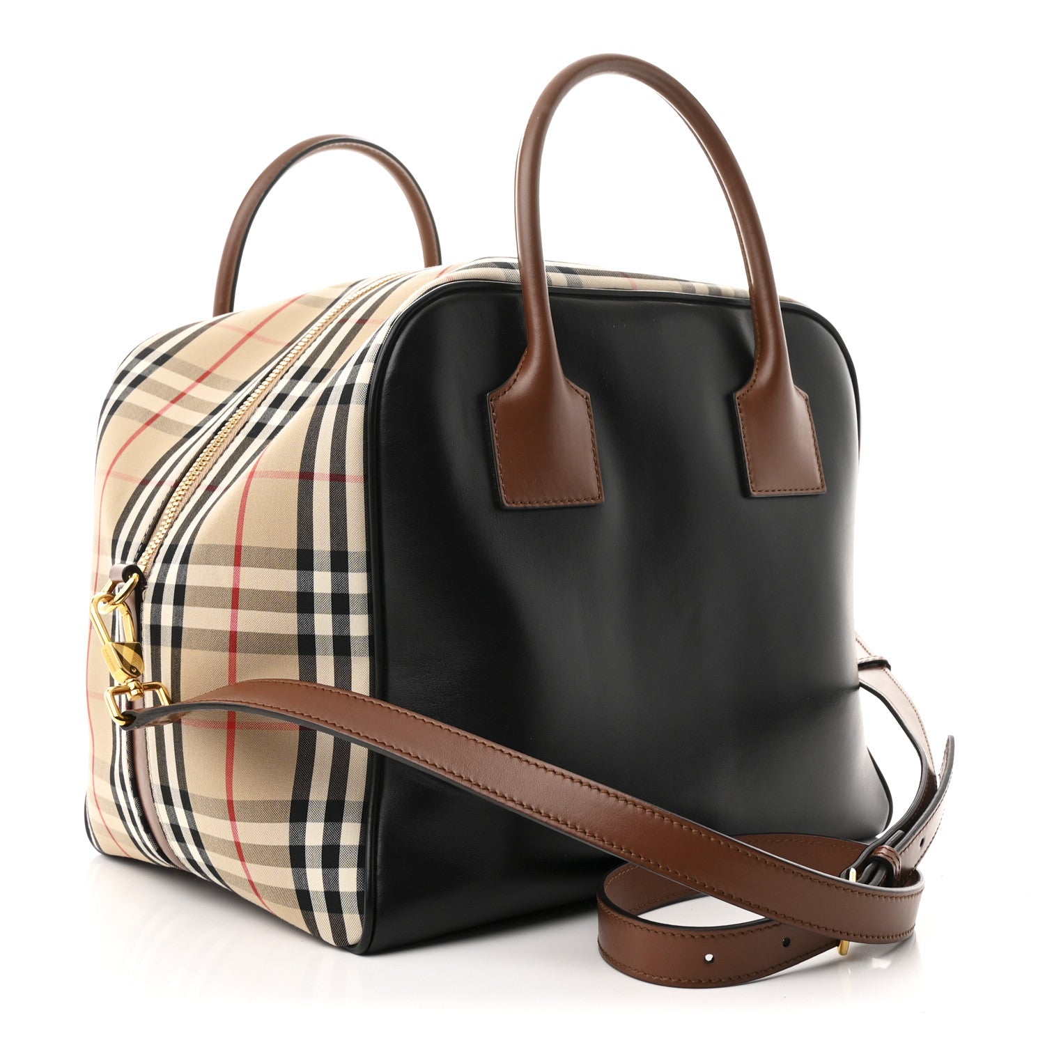 Smooth Calfskin House Check Medium Cube Bowling Bag Archive Beige