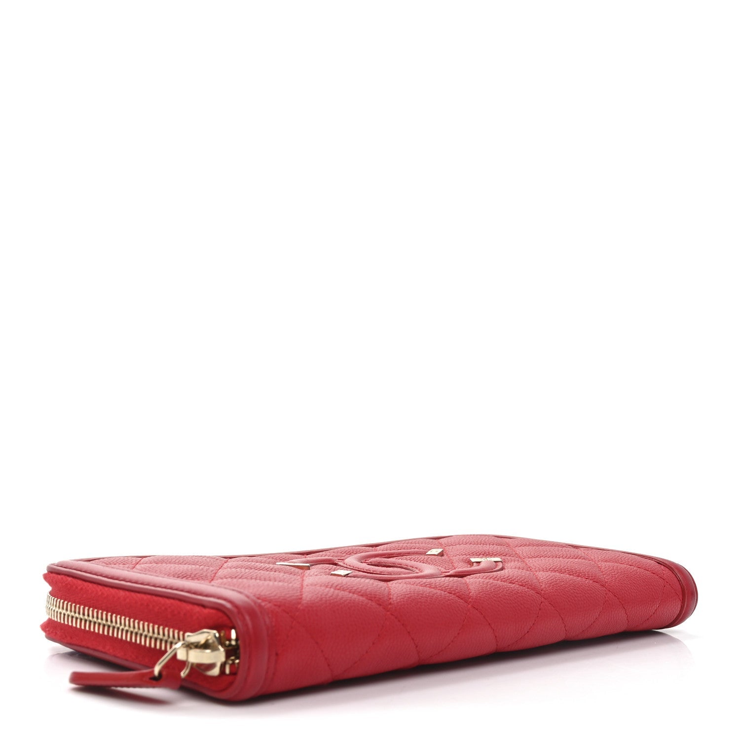 Caviar Quilted Filigree Zip Around Wallet Red
