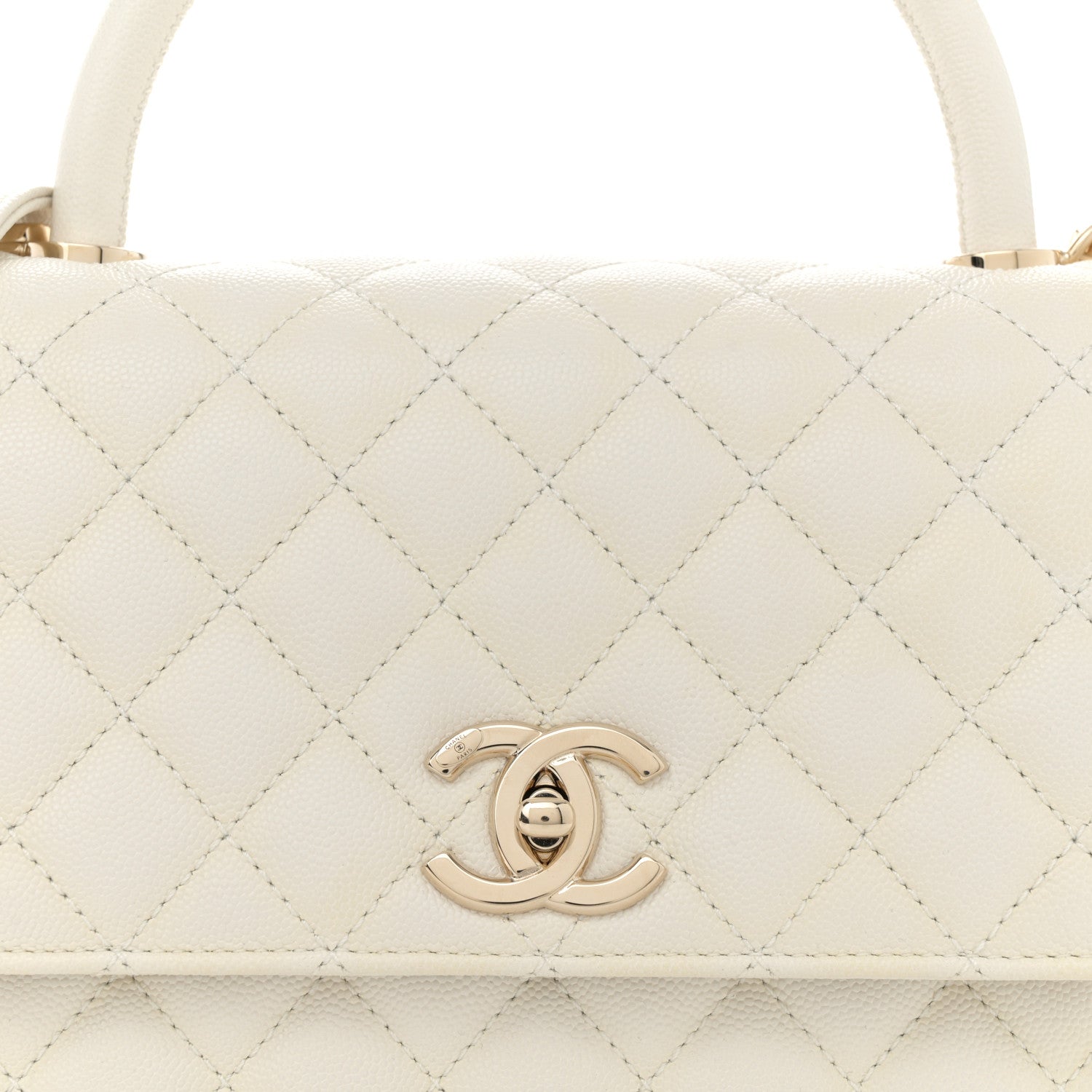 Caviar Quilted Small Coco Handle Flap White