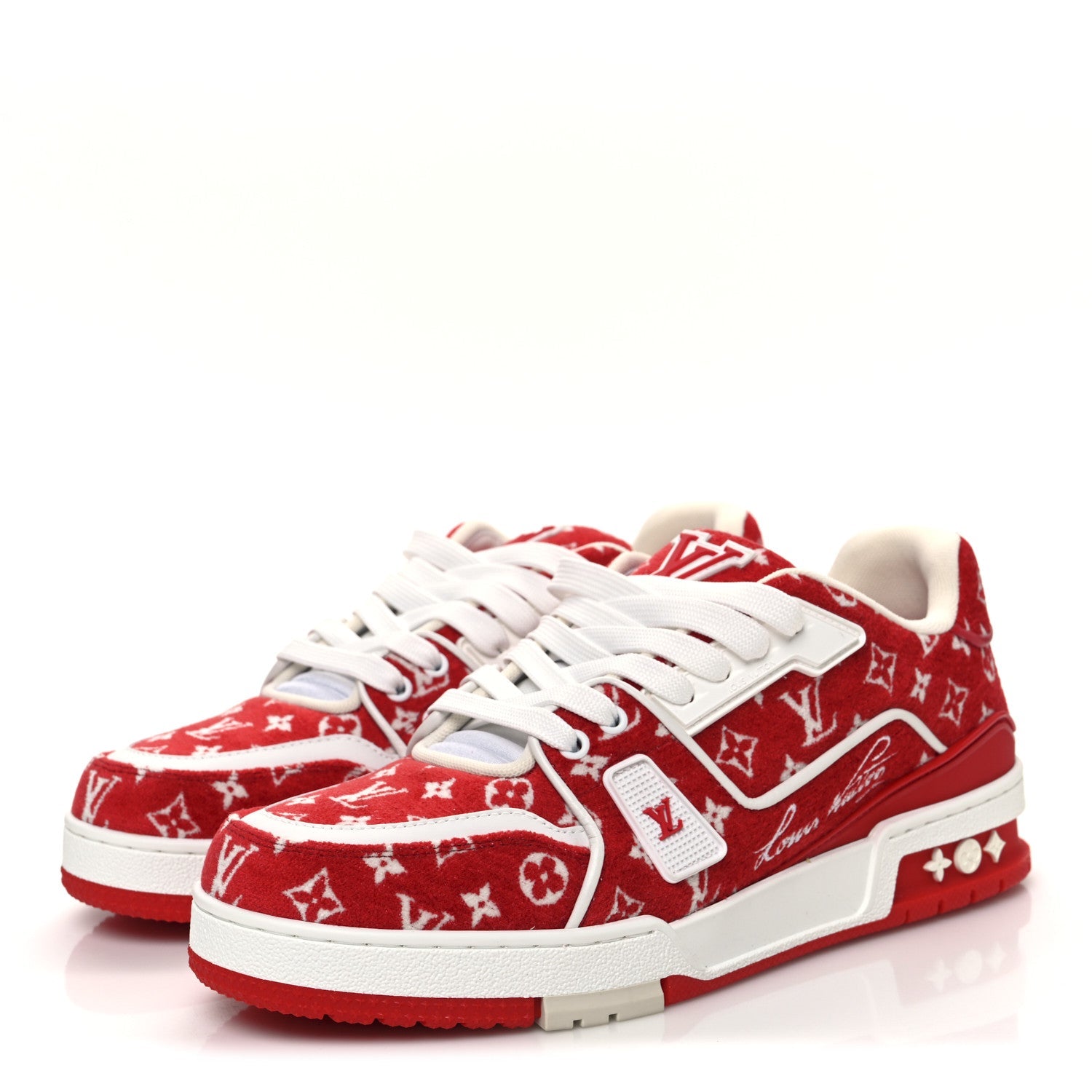 Jacquard Velvet Monogram Mens LV Trainer Sneakers 6.5 Red