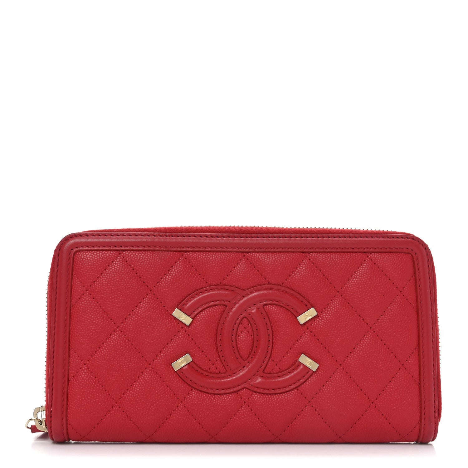 Caviar Quilted Filigree Zip Around Wallet Red