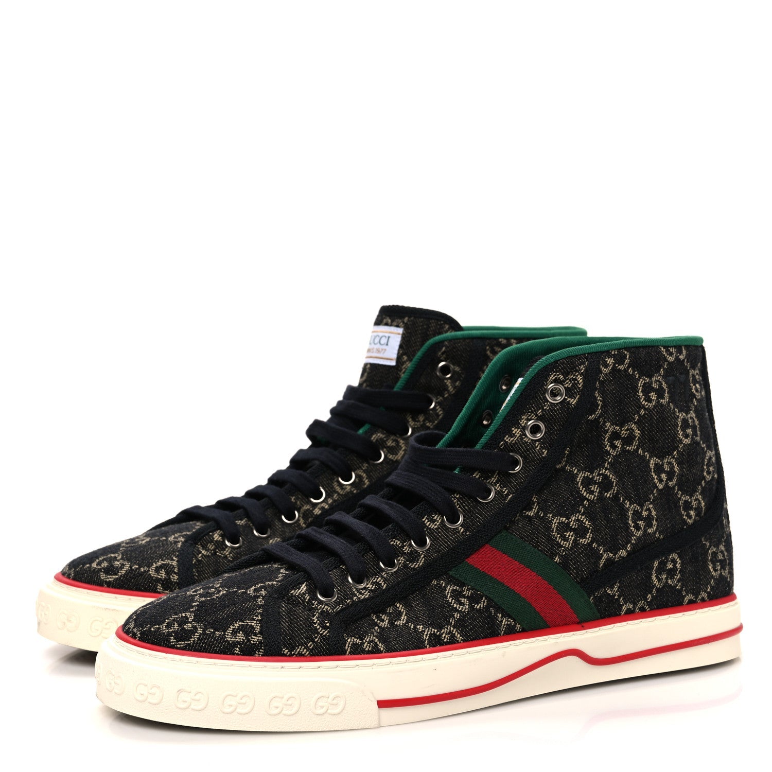New Denim GG Monogram Web Mens 1977 Tennis High Top Sneakers 10 Black Ivory